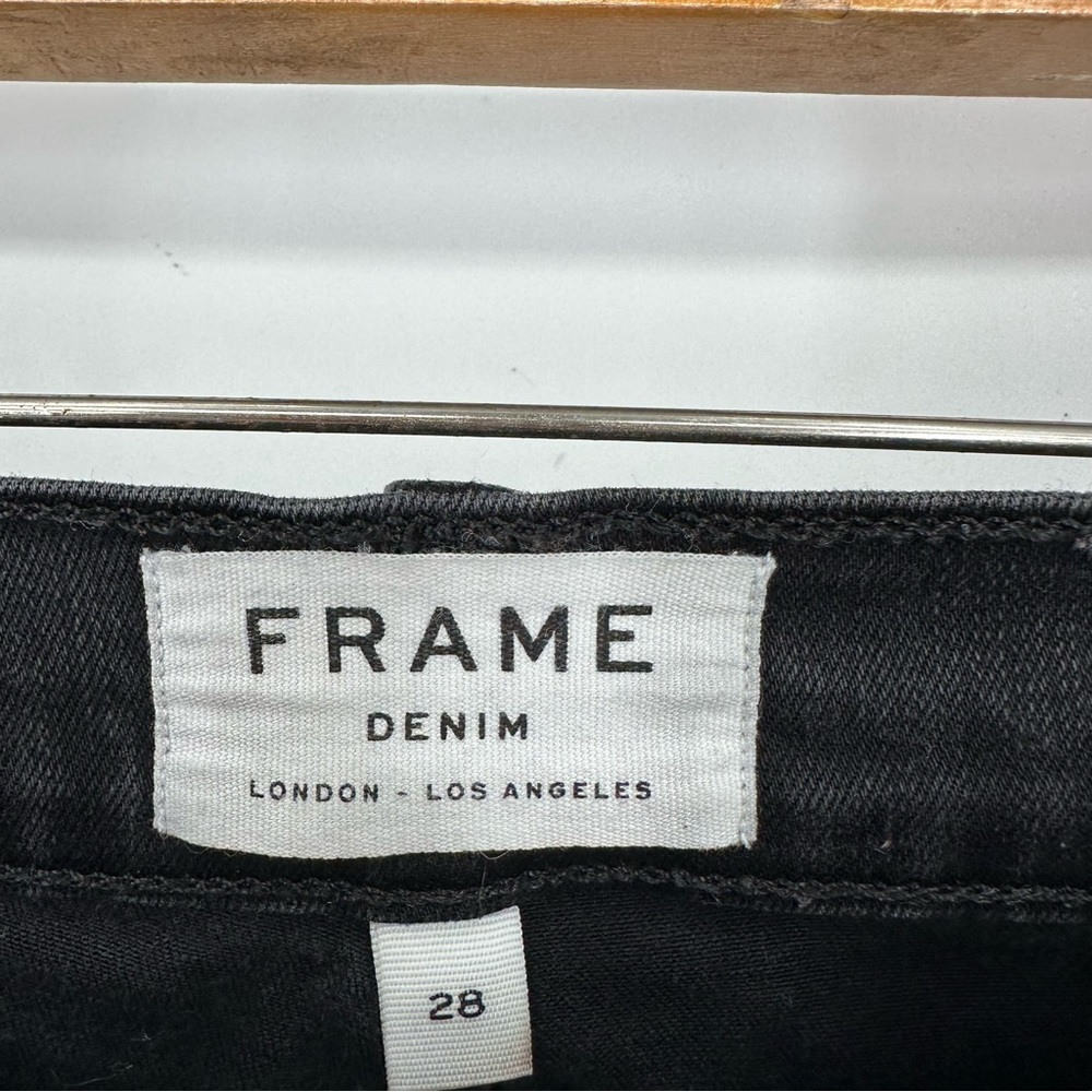 Frame Le Skinny De Jeanne Black Distressed Raw Hem Skinny Jeans Sz 28 - Picture 3 of 7